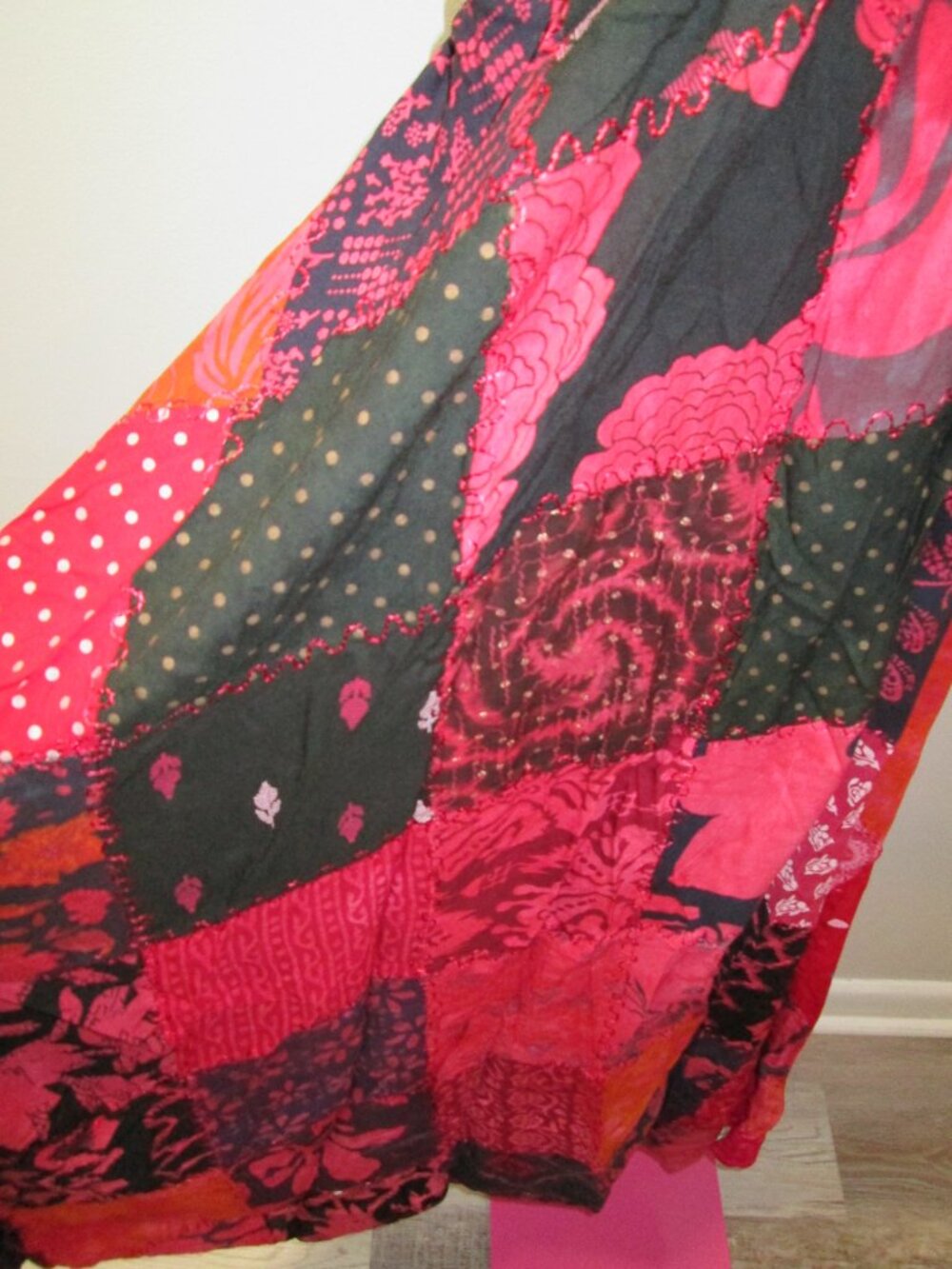 Red Patchwork Boho Ananta Halter Dress NWT OS - Picture 6 of 11